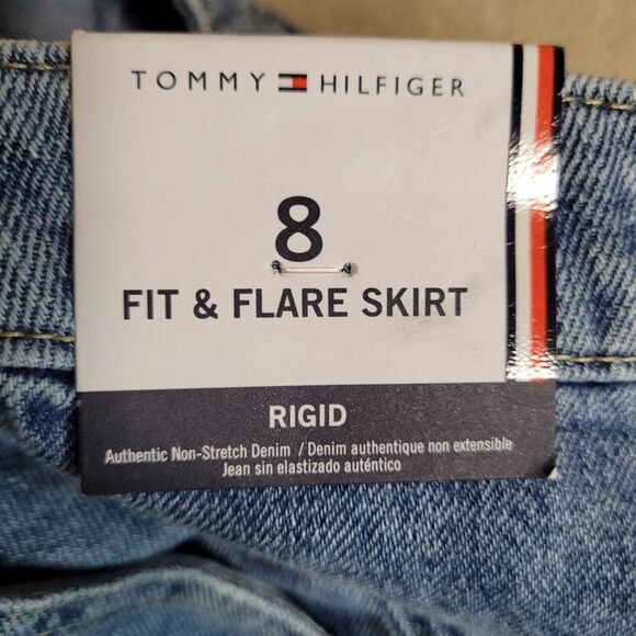 NEW Tommy Hilfiger Blue Jean Skirt Womens 8 Fit & Flare Button Midi Pockets - Picture 5 of 9